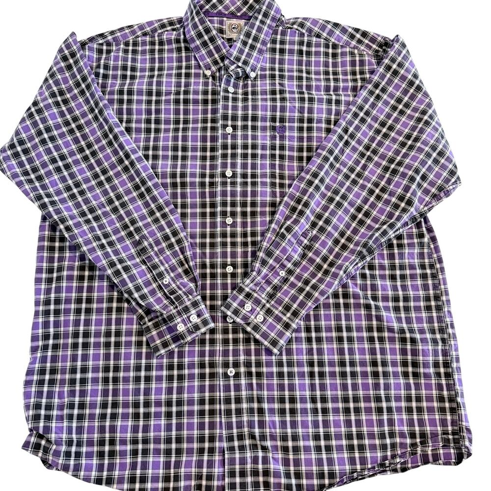 Cinch Men's XXL Purple Black Plaid Button Down Shirt Western Long Sleeve Cotton